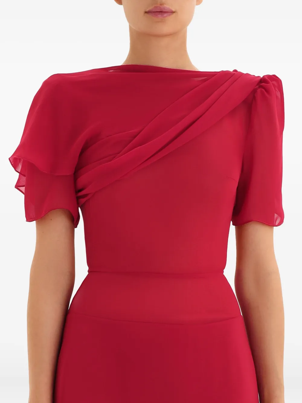 POST MERIDIEM Asymmetrische gedrapeerde midi-jurk Rood