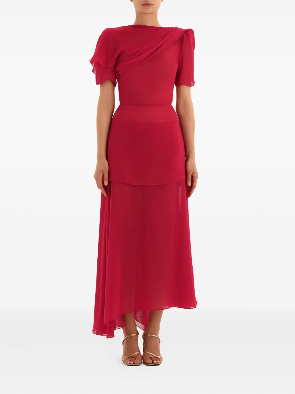 POST MERIDIEM Asymmetrische gedrapeerde midi-jurk - Rood