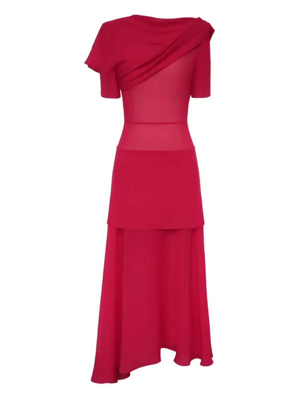 hot pink asymmetric wrap neck dress Nerida Waist Tie Asymmetric Dress Pink