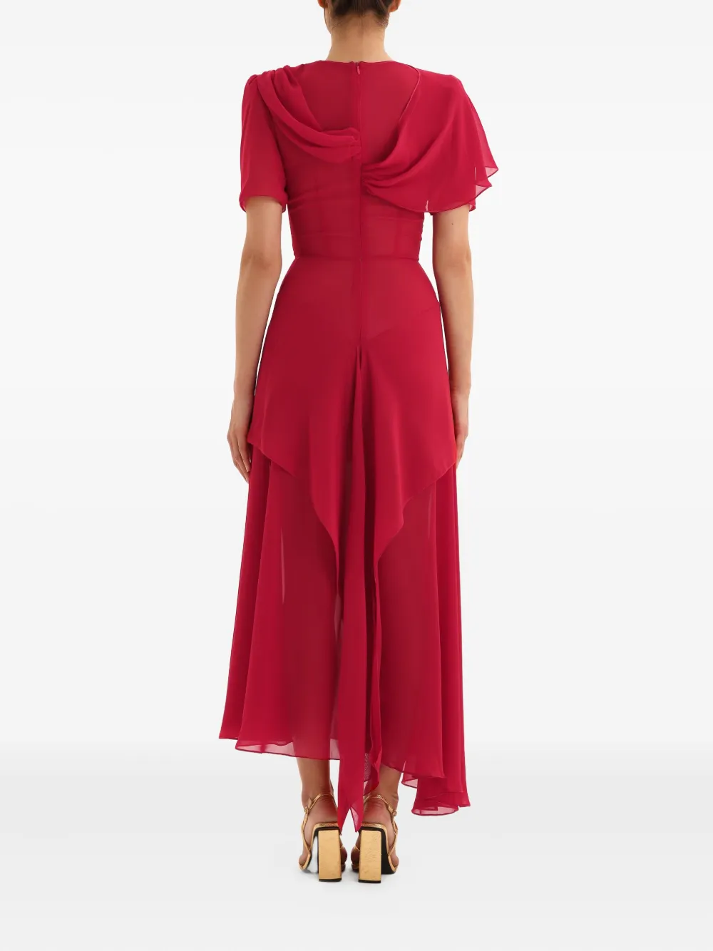 POST MERIDIEM Asymmetrische gedrapeerde midi-jurk Rood