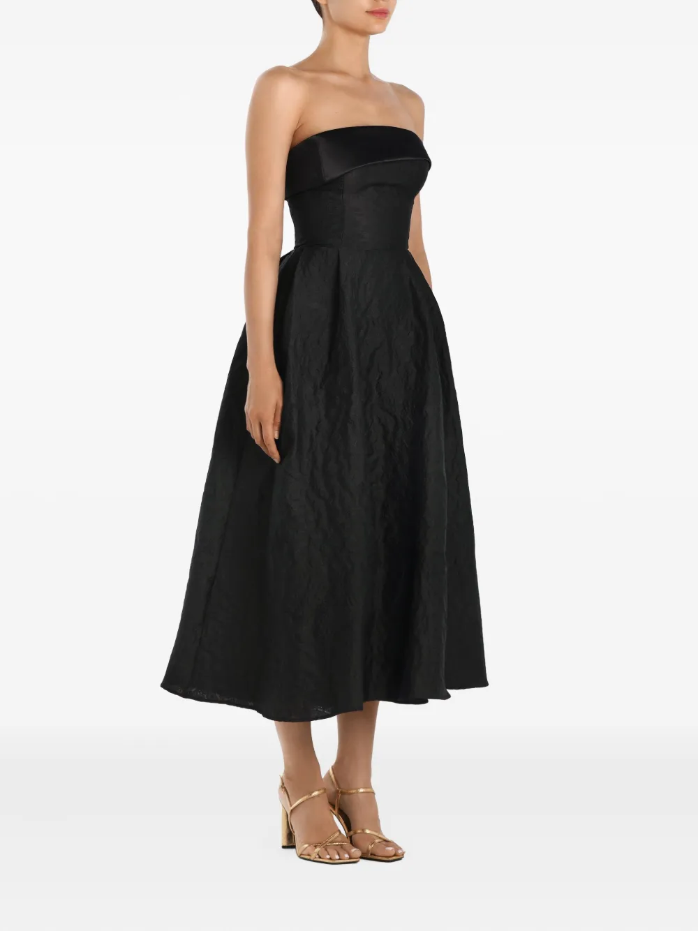 Post Meridiem Jacquard Satin-panel Midi Dress In Black