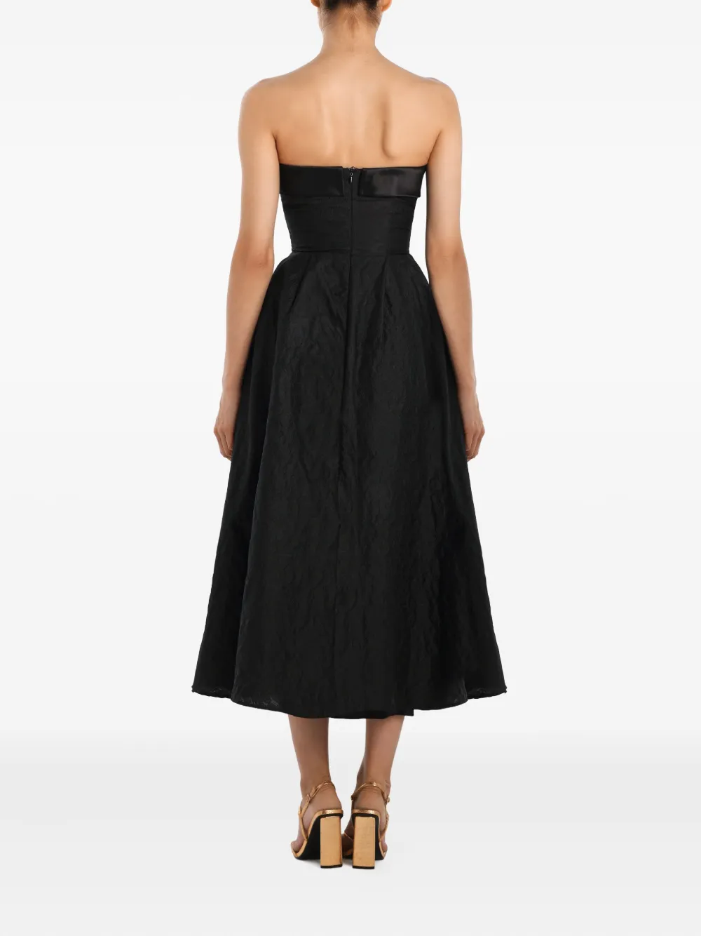 Post Meridiem Jacquard Satin-panel Midi Dress In Black