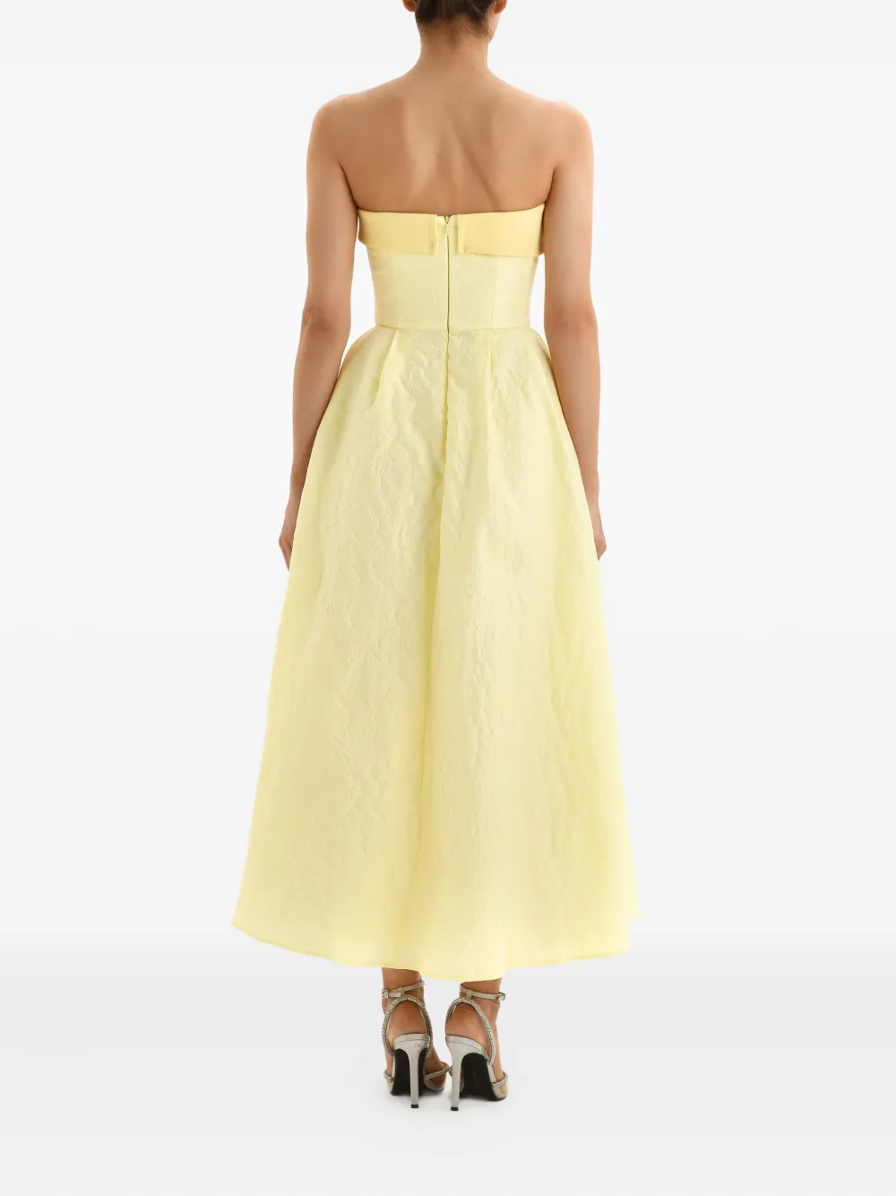Post Meridiem Jacquard Satin-panel Midi Dress In Yellow