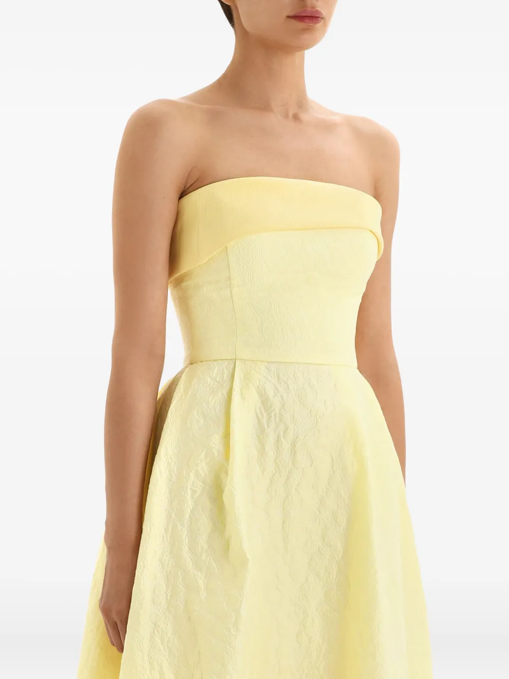 Post Meridiem Jacquard Satin-panel Midi Dress In Yellow