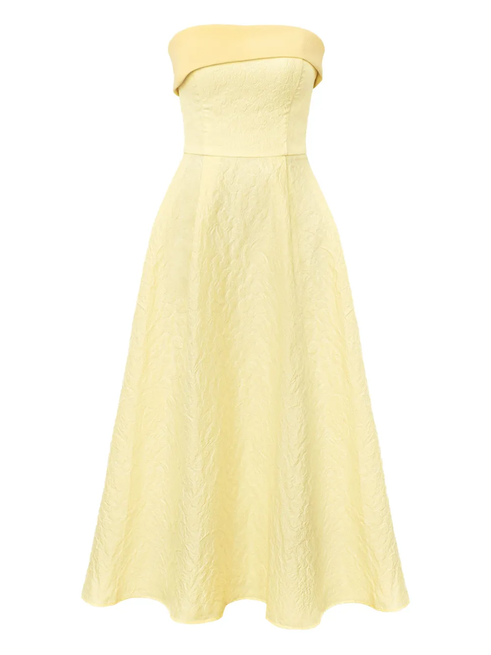 Post Meridiem Jacquard Satin-panel Midi Dress In Yellow