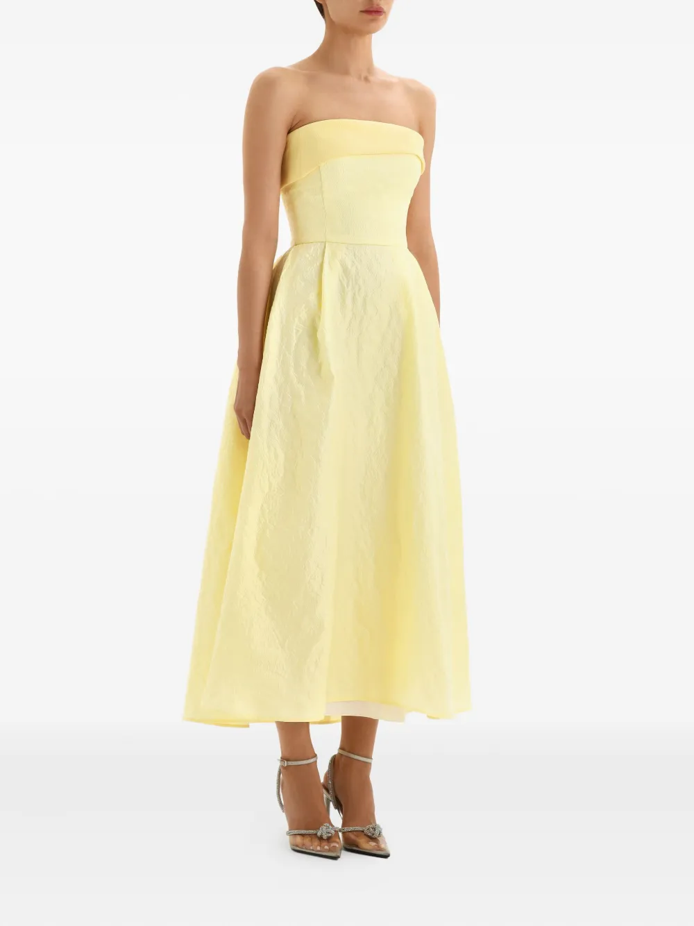 Post Meridiem Jacquard Satin-panel Midi Dress In Yellow