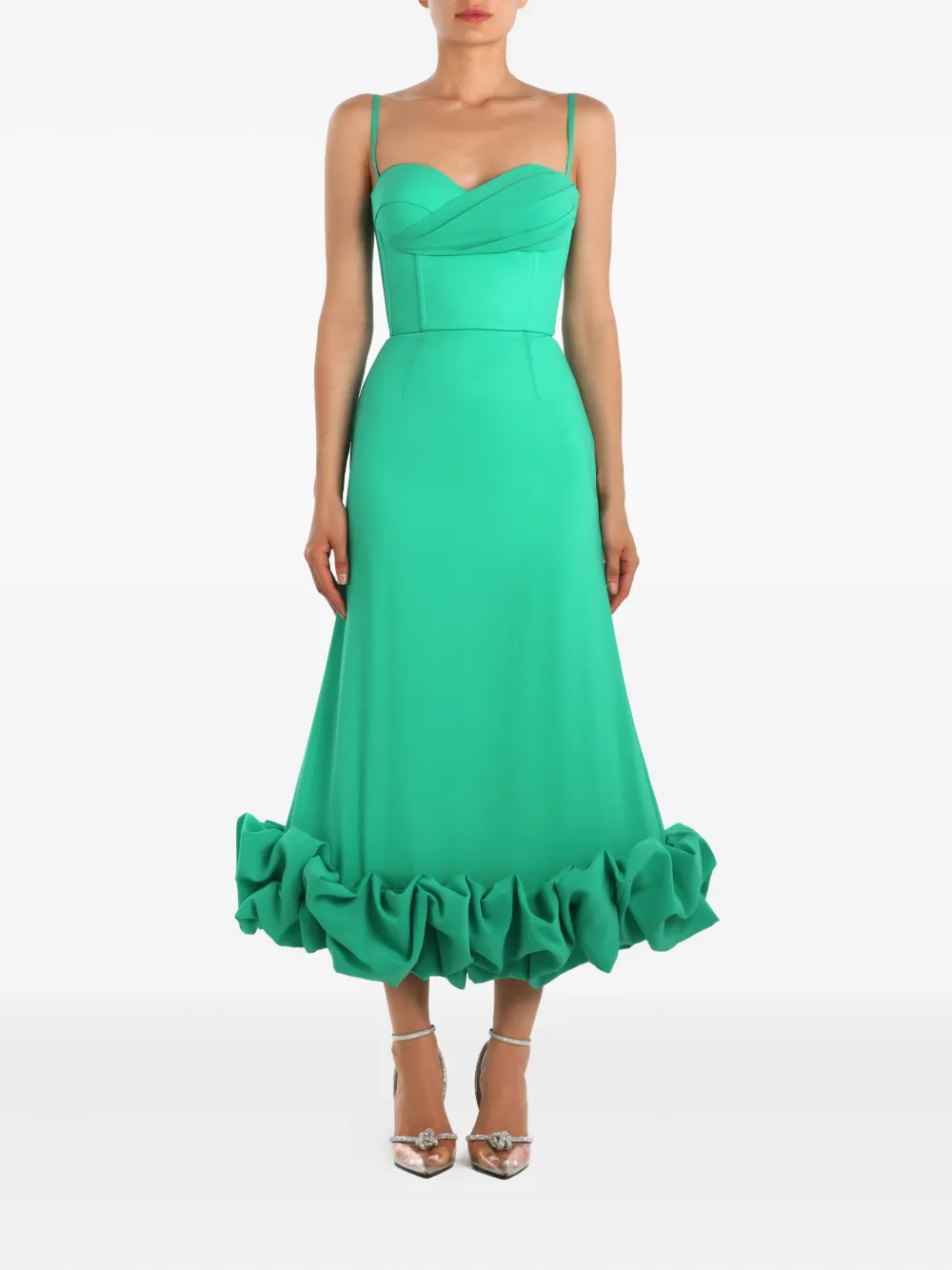 POST MERIDIEM Flared midi-jurk met gedrapeerd lijfje - Groen