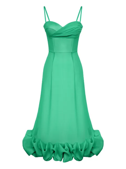 POST MERIDIEM draped-bodice flounced-hem midi dress