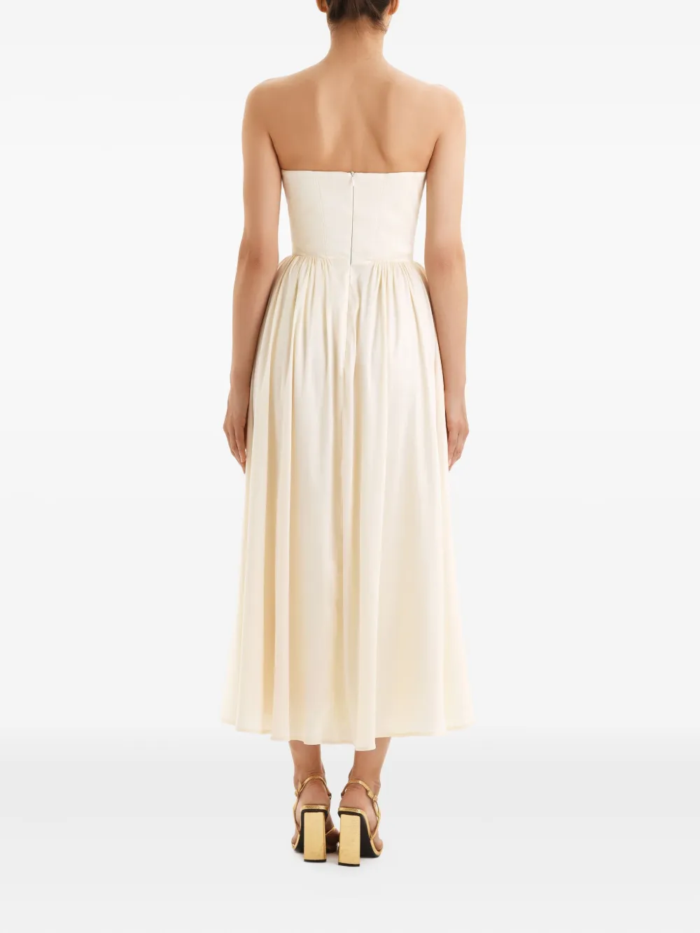 POST MERIDIEM Midi-jurk met korset body Beige
