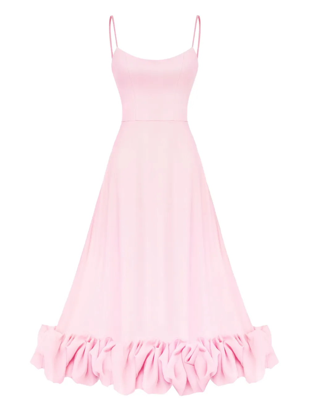 Post Meridiem Flounce Ruffled Midi Dress In Pink