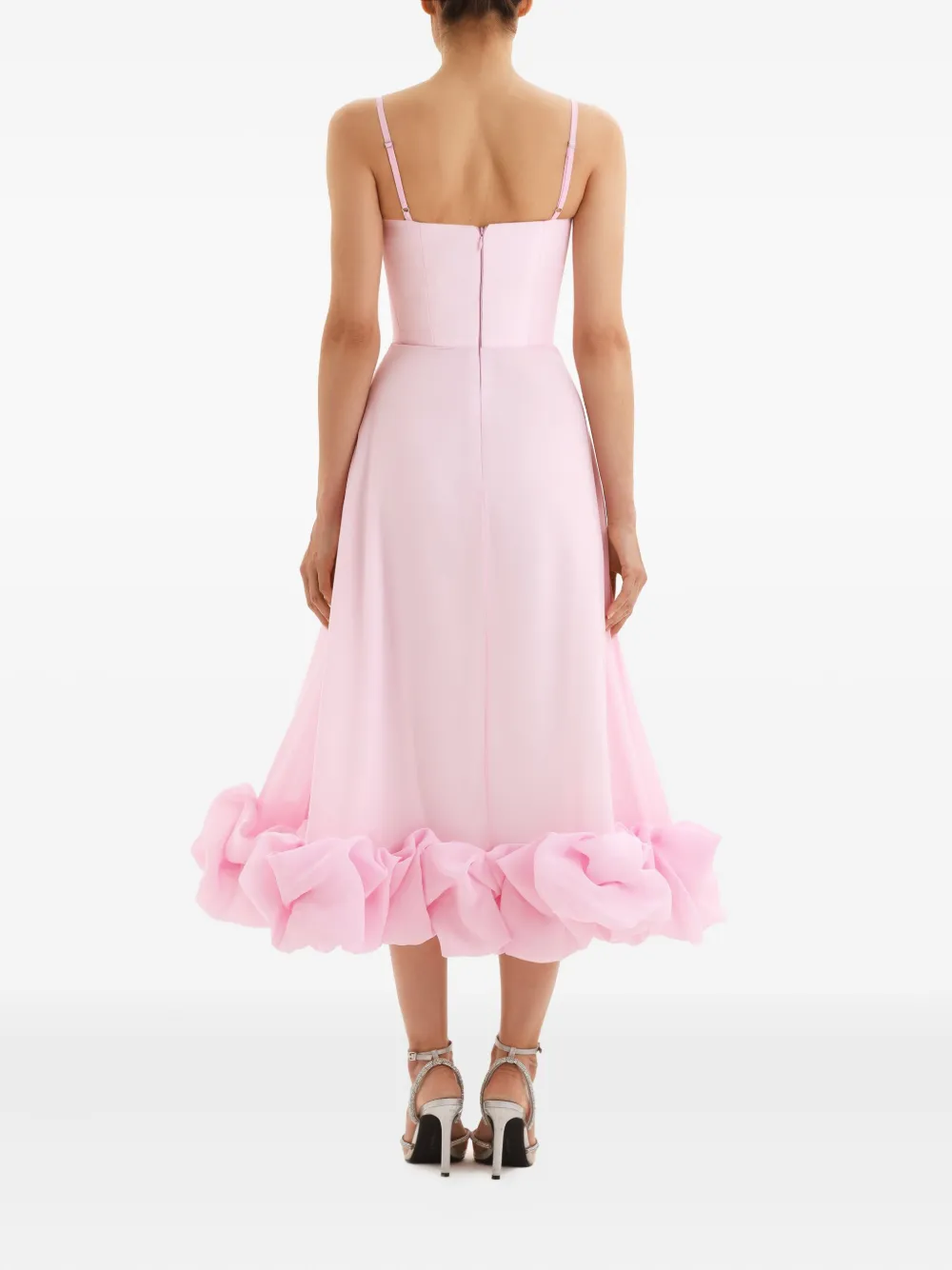 Post Meridiem Flounce Ruffled Midi Dress In Pink