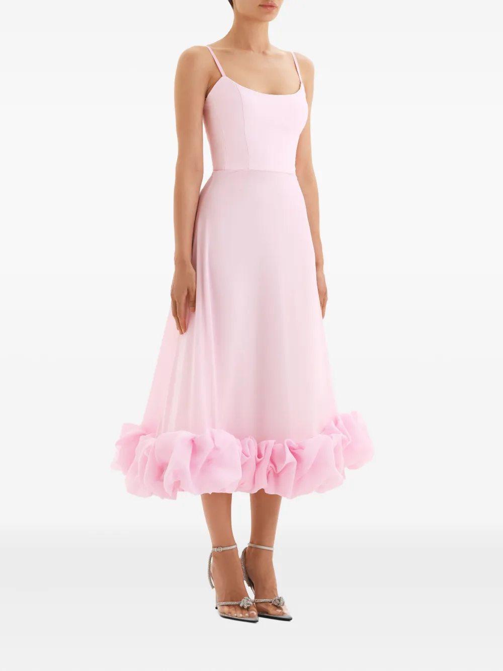 Post Meridiem Flounce Ruffled Midi Dress In Pink