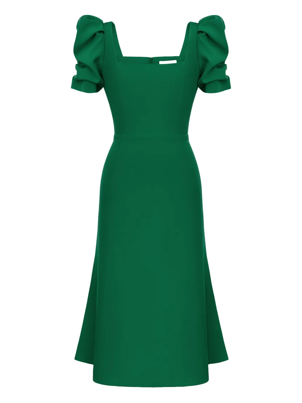 Post Meridiem Puff-sleeve Square-neck Midi Dress In Green