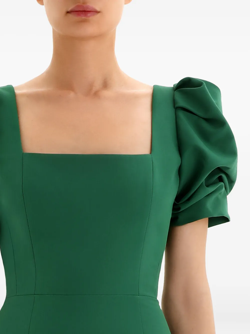 Post Meridiem Puff-sleeve Square-neck Midi Dress In Green