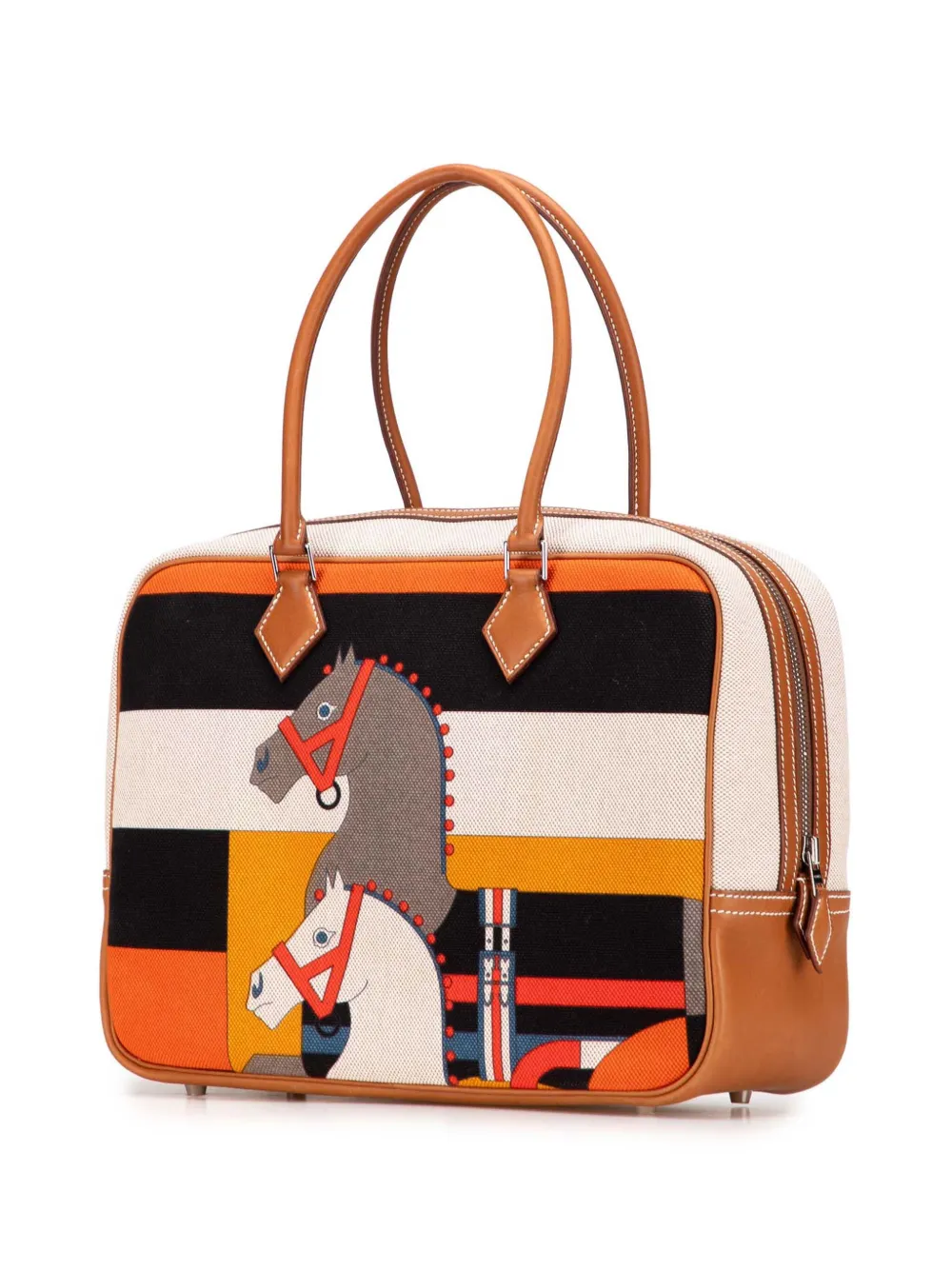 Pre-owned Hermes 2014 Barenia And Toile Rocobar Plume 32 Handbag In Brown