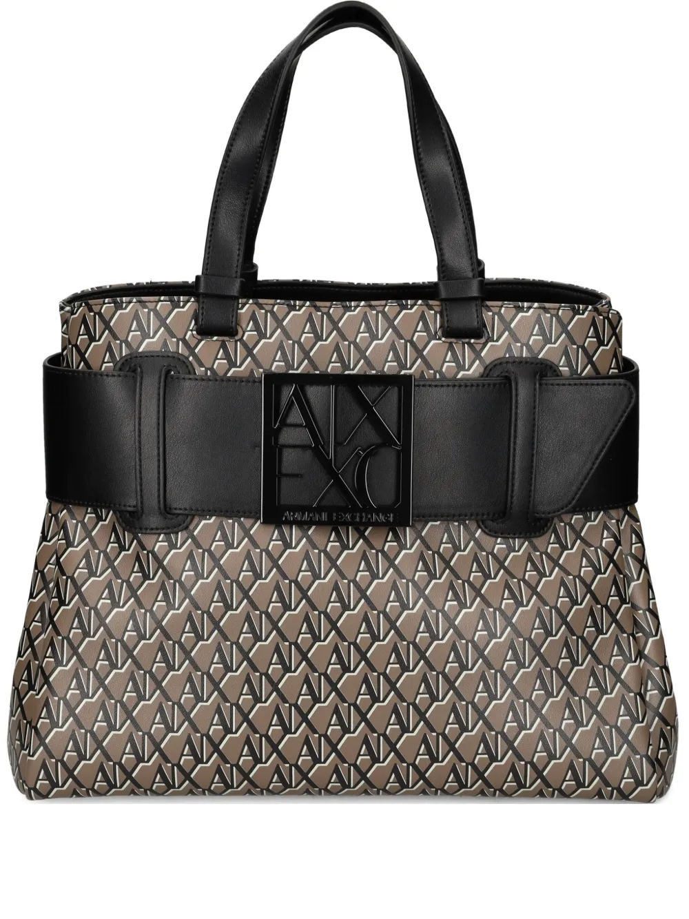 Armani Exchange ロゴバックル ハンドバッグ - ブラウン Armani Exchange ロゴバックル ハンドバッグ - ブラウン