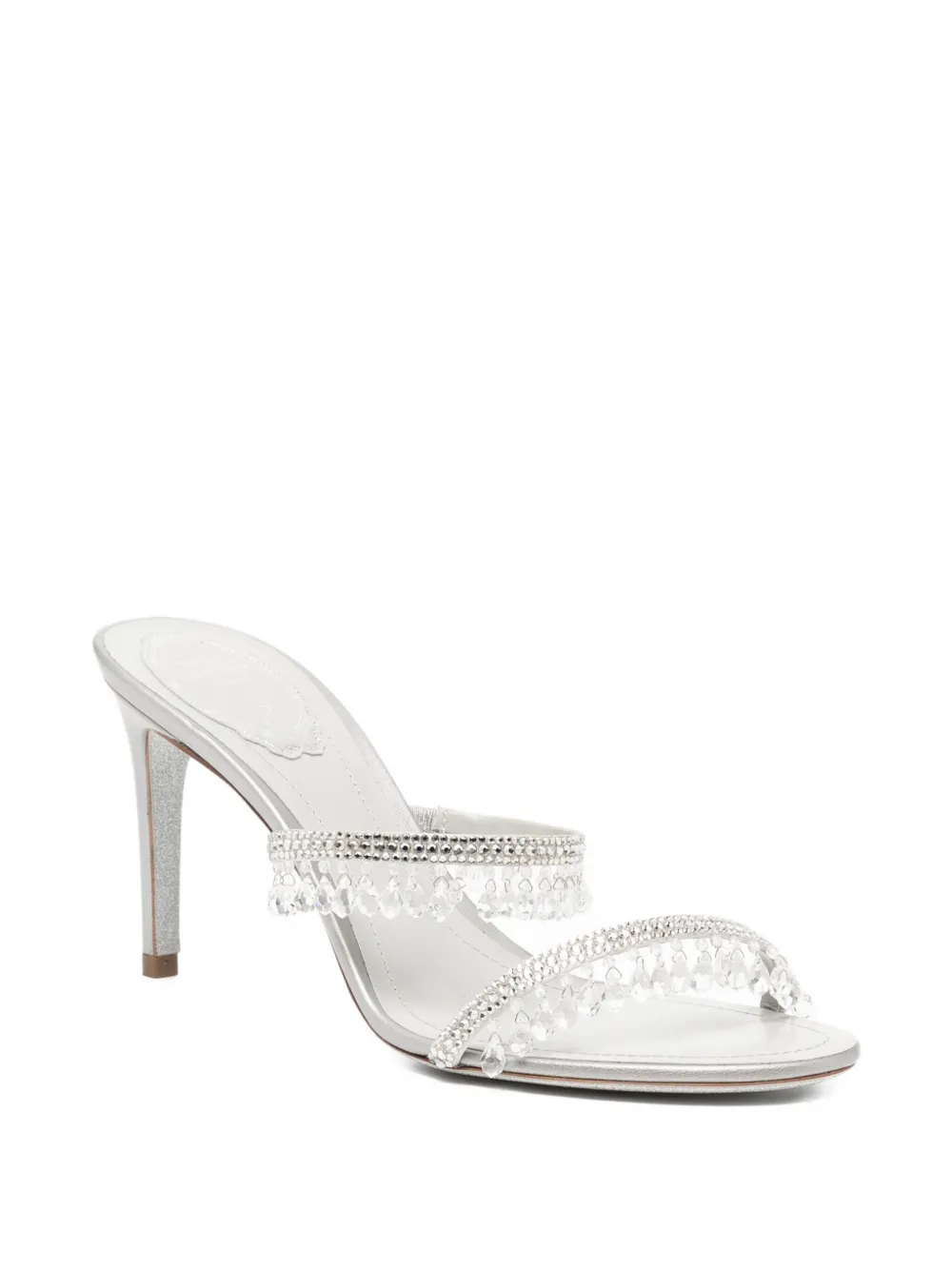 René Caovilla 80 mm Chandelier slippers met parels Metallic