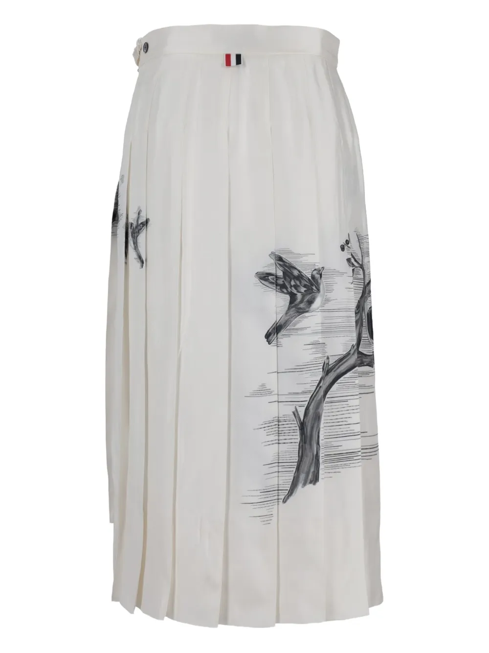 Thom Browne pleated bird-print midi skirt - Wit