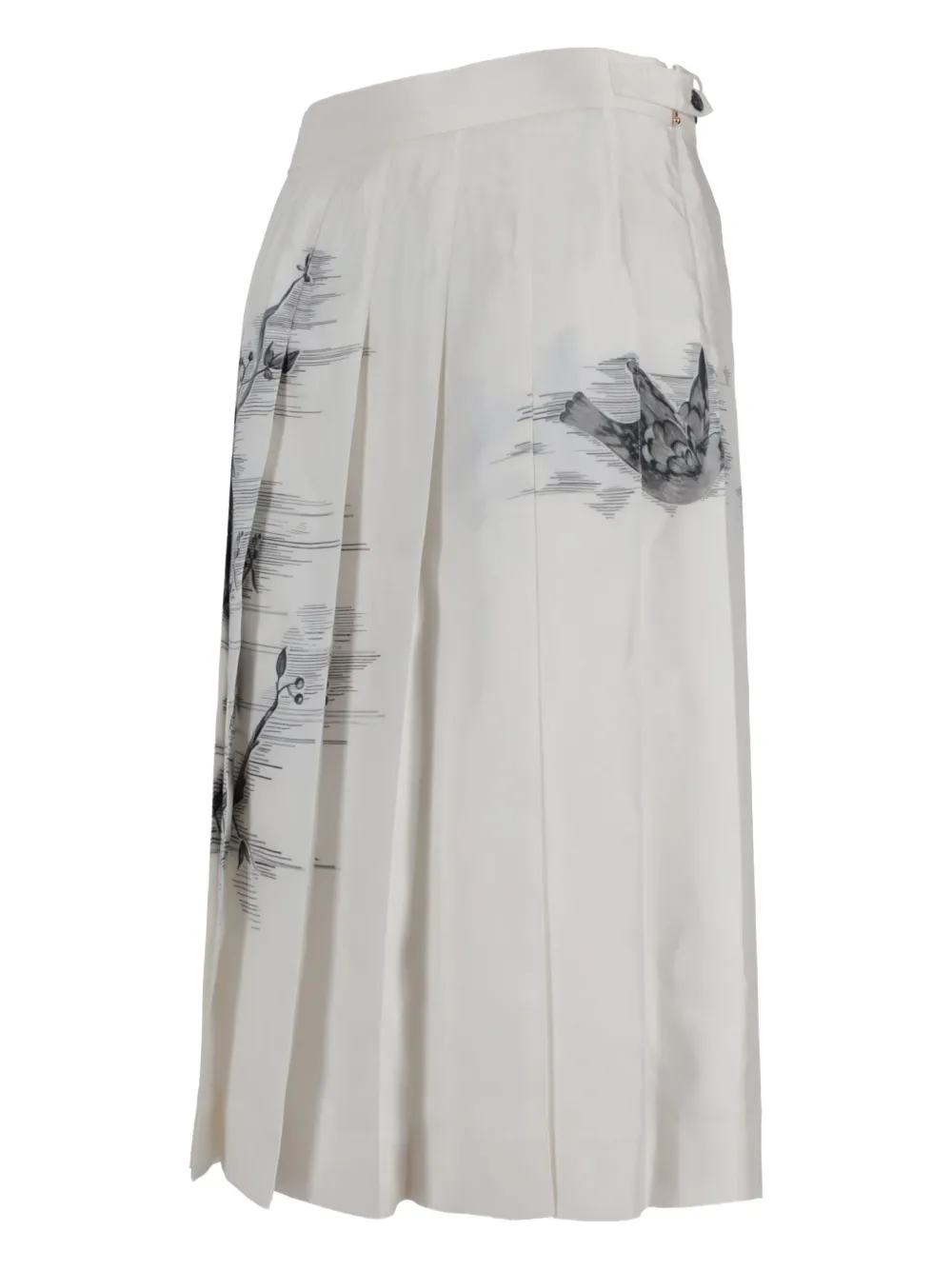 Thom Browne Midi-plooirok met vogelprint Wit