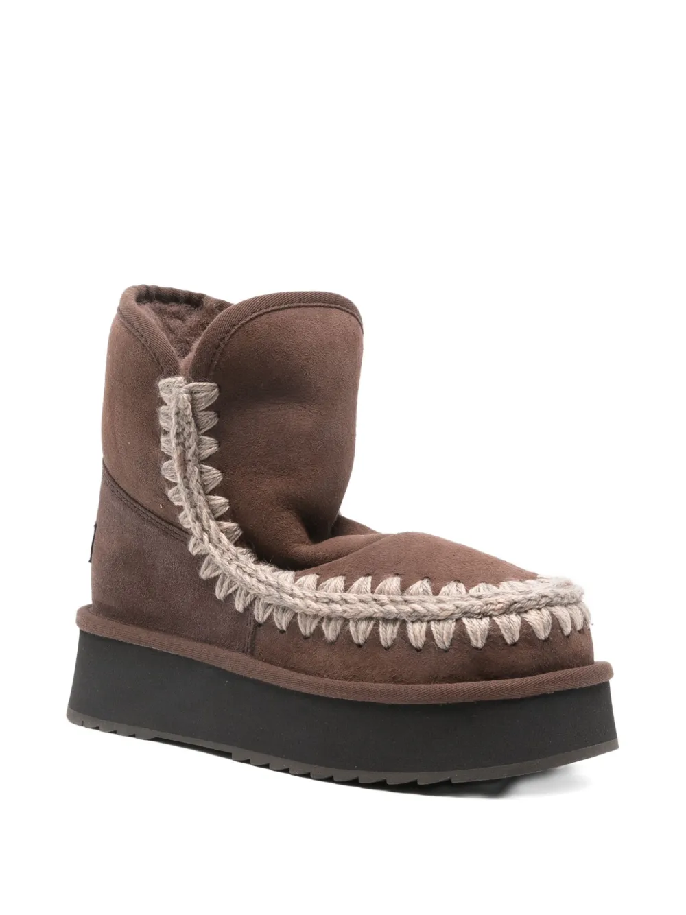 Mou Braided-trim Platform Boots In Brown