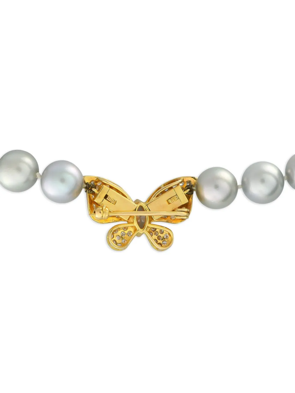18k Yellow Gold Butterfly Pearl And Diamond Necklace
