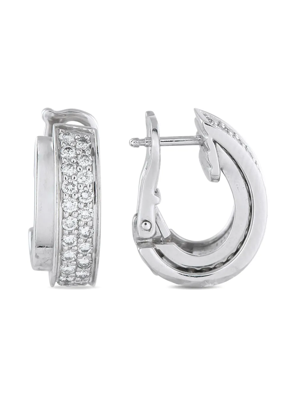 Pre-owned Piaget 18k White Gold Diamond Hoop Earrings In Silver