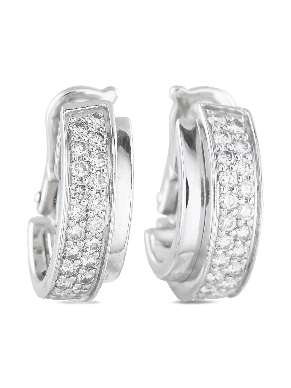 Pre-owned Piaget 18k White Gold Diamond Hoop Earrings In Silver