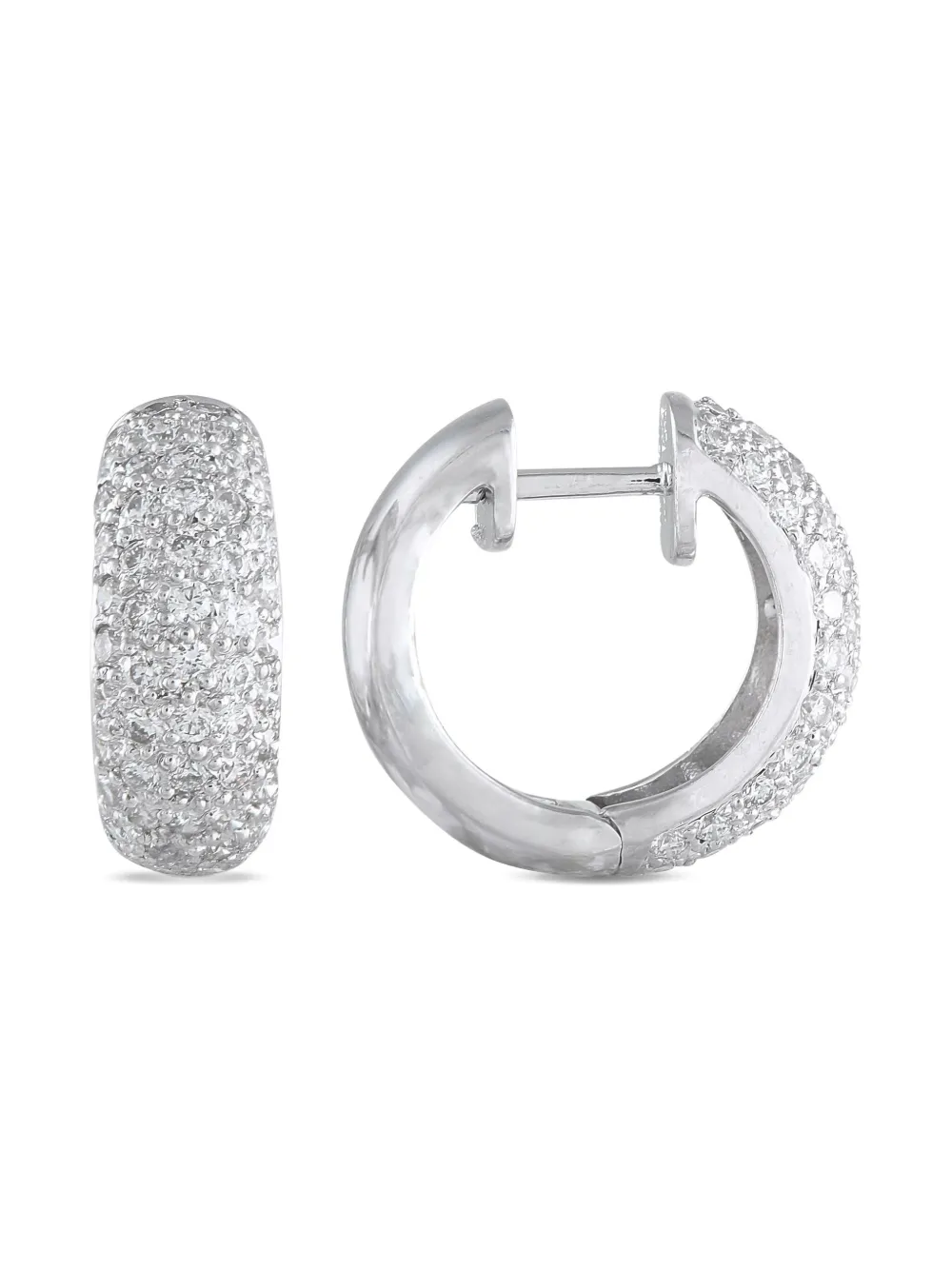 LB Exclusive 18K white gold diamond huggie earrings | Silver | Image 1