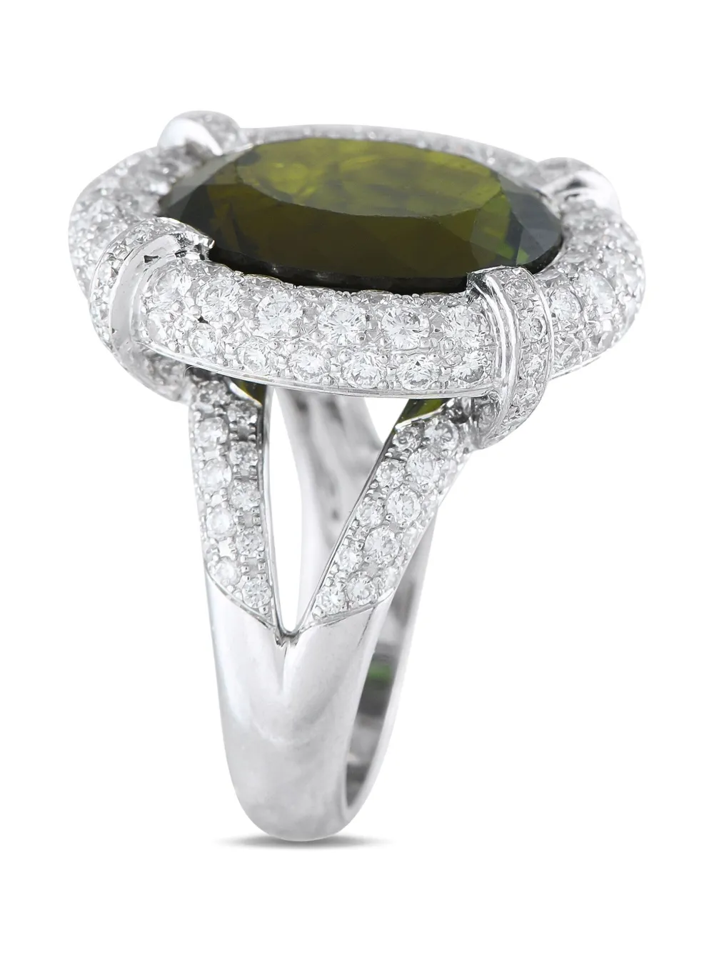 Pre-owned Lb Exclusive 18k White Gold Diamond Tourmaline Ring In Silver
