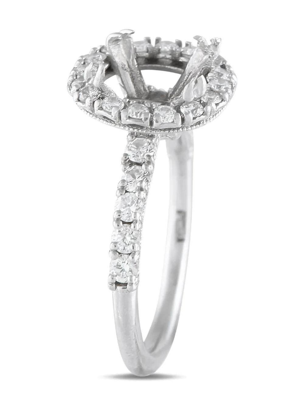 Pre-owned Lb Exclusive Platinum Diamond Halo Ring In Silver
