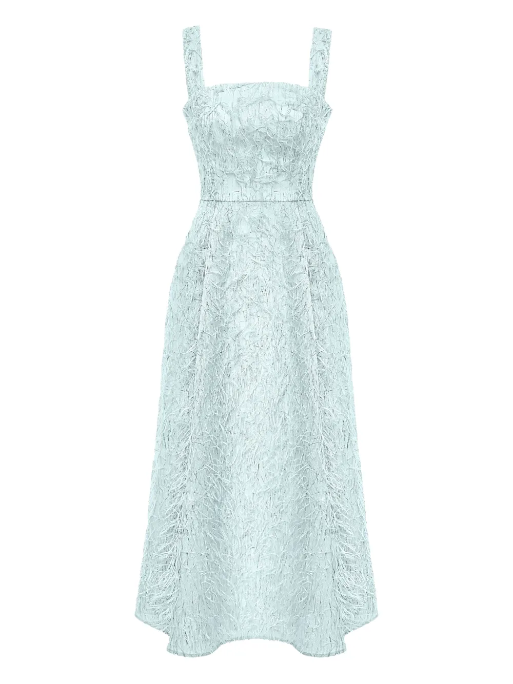 Post Meridiem Feather-embellished Corset Midi Dress In Blue