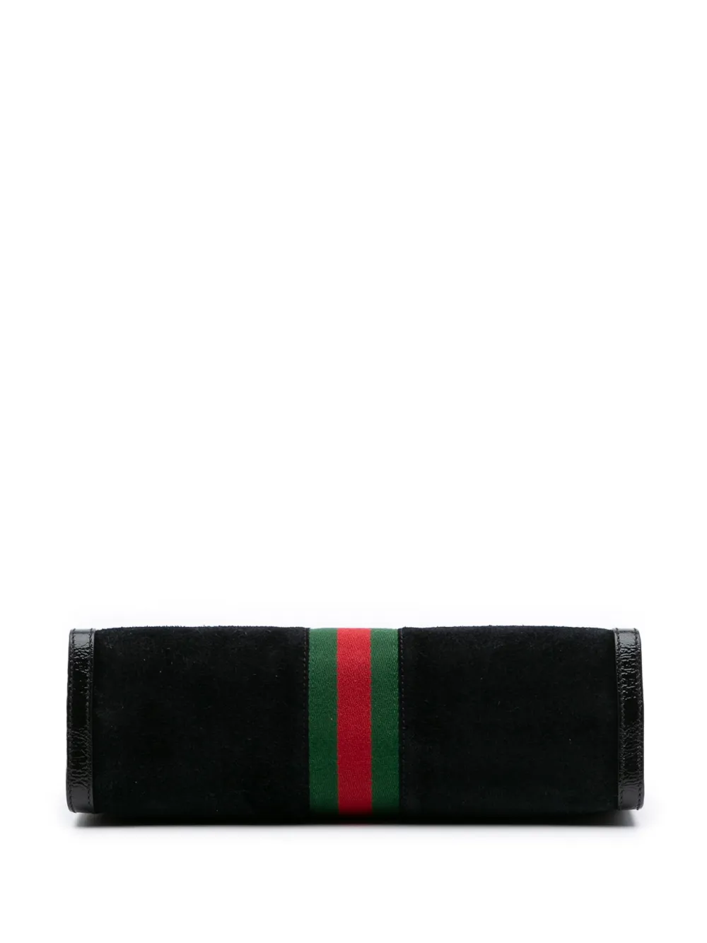 Pre-owned Gucci 2016-2025 Medium Suede Ophidia Web Chain Shoulder Bag In Black