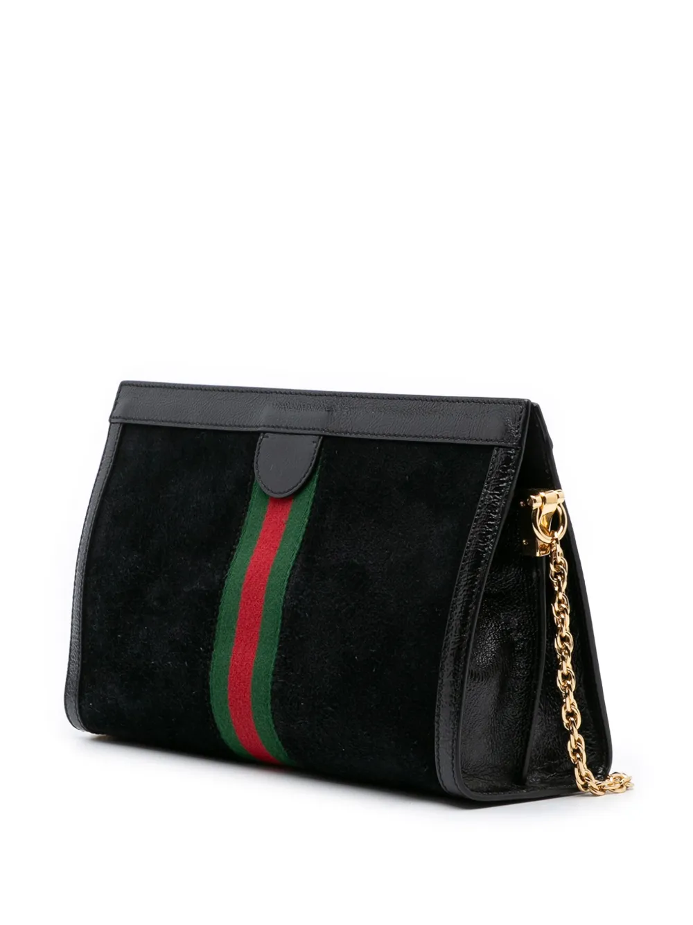 Pre-owned Gucci 2016-2025 Medium Suede Ophidia Web Chain Shoulder Bag In Black