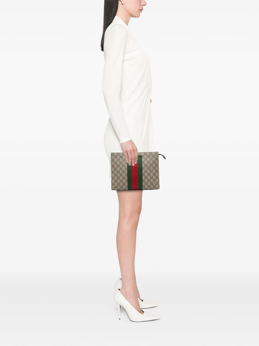 Pre-owned Gucci 2000-2015 Gg Supreme Web Clutch Bag In Brown