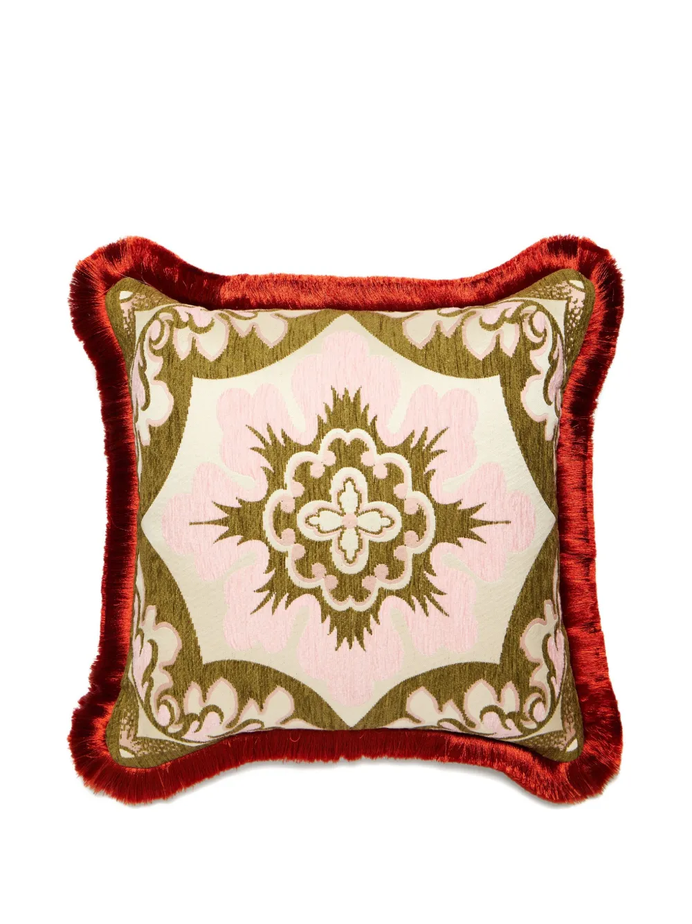 La DoubleJ floral fringed cushion (50cm x 50cm) | Neutrals | Image 1