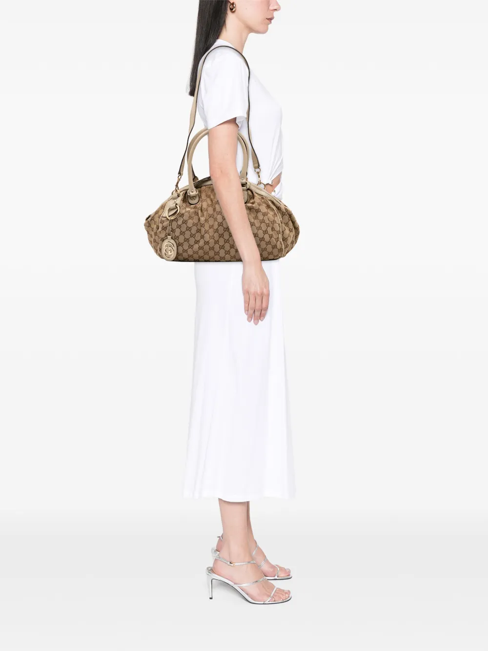 Pre-owned Gucci 2016-2025 Gg Canvas Sukey Satchel In Brown