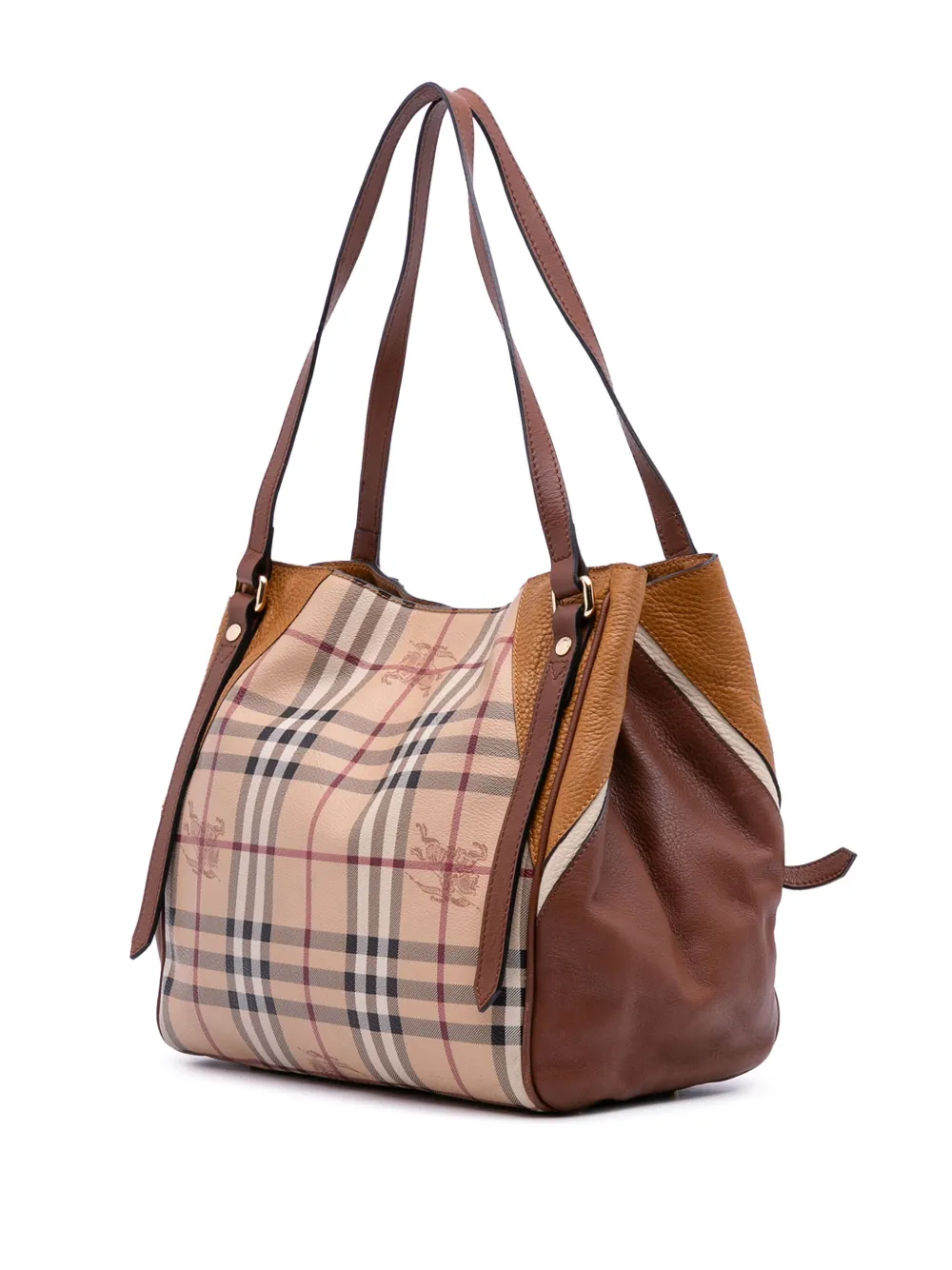 Pre-owned Burberry 2000-2017 Small Leather Trimmed Haymarket Check Coated Canvas Canterbury Tote Bag In Brown