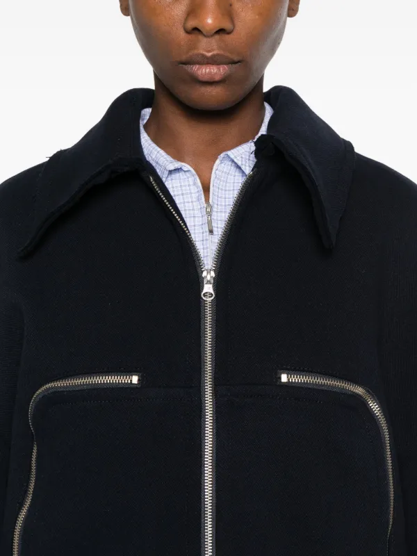 FAÇON JACMIN Marty zip-front frayed-edge Jacket | Blue | FARFETCH JO