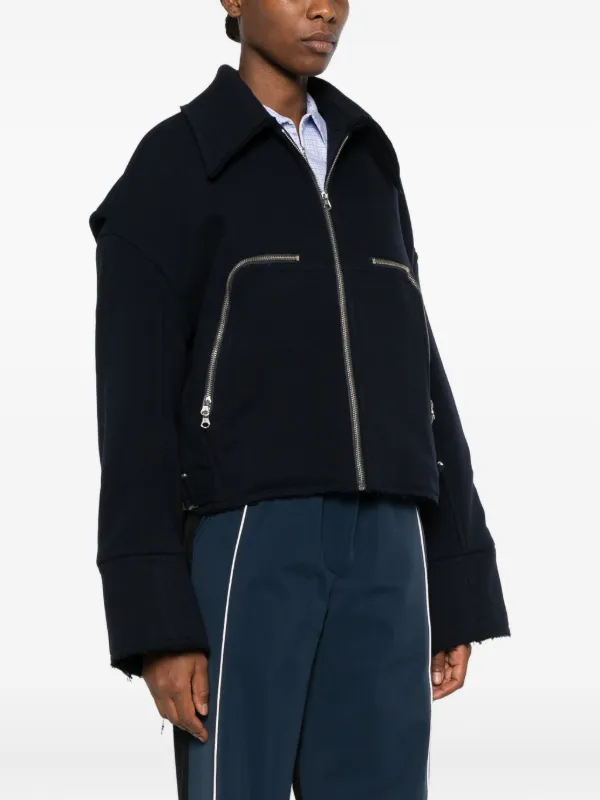FAÇON JACMIN Marty zip-front frayed-edge Jacket | Blue | FARFETCH JO