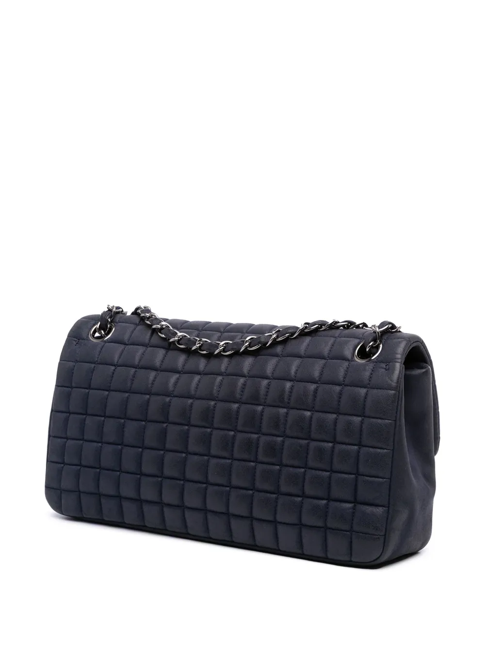 Pre-owned Chanel 2014-2015 Chocolate Bar Iridescent Calfskin Bubble Flap Shoulder Bag In Blue