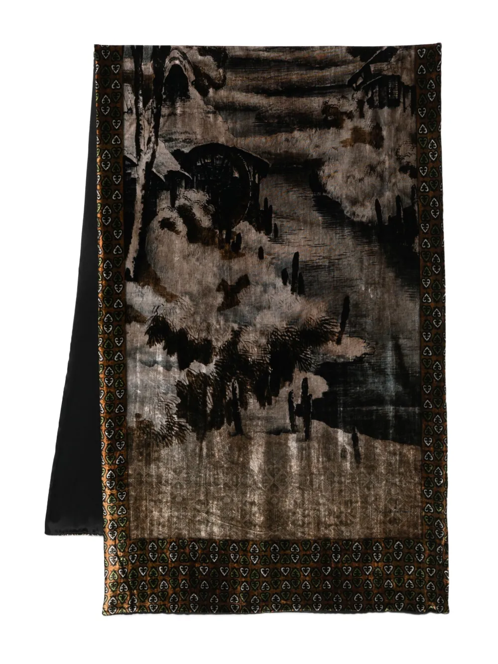 Pierre-Louis Mascia landscape-print velvet scarf | Brown | Image 1