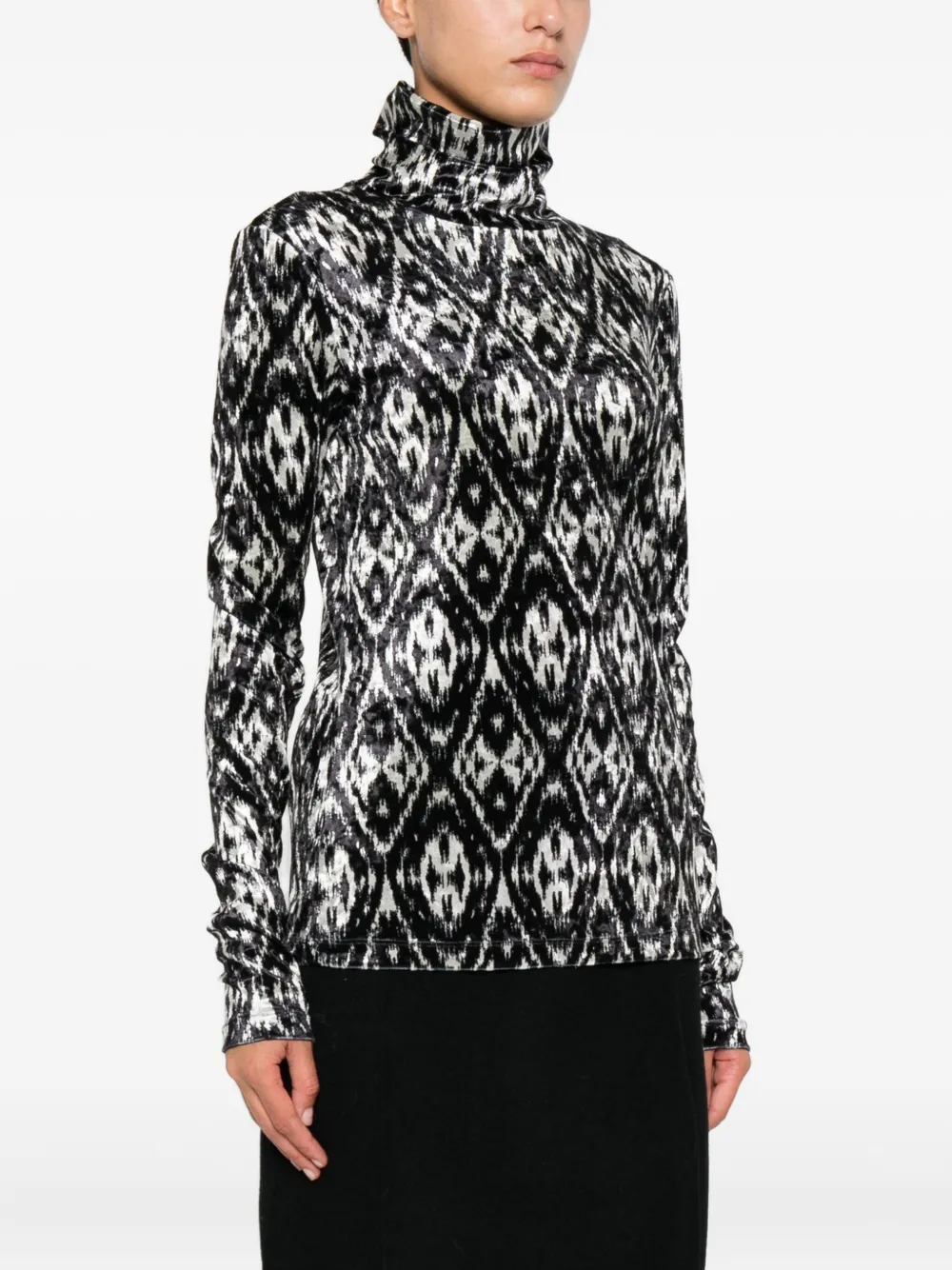 Pierre-louis Mascia Ikat-pattern Turtleneck Top In Black