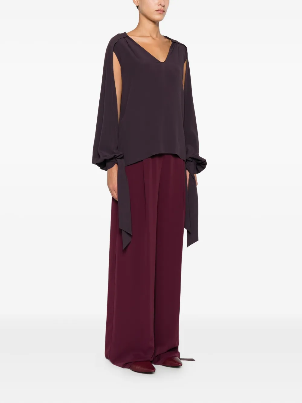 Federica Tosi Ballon-sleeve Cut-out Blouse In Burgundy