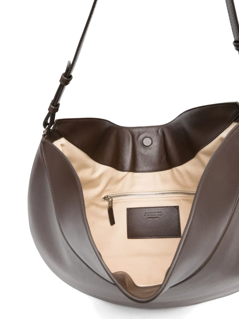 Jacquemus Large Ovalo Calf Leather Hobo Bag In Brown