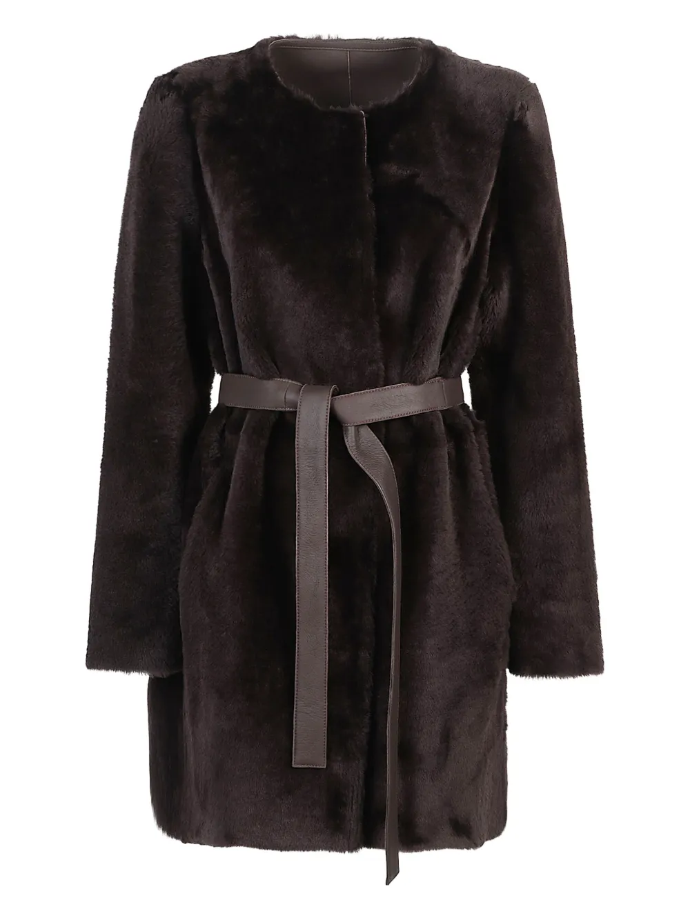 Desa 1972 sheepskin belted coat - Bruin