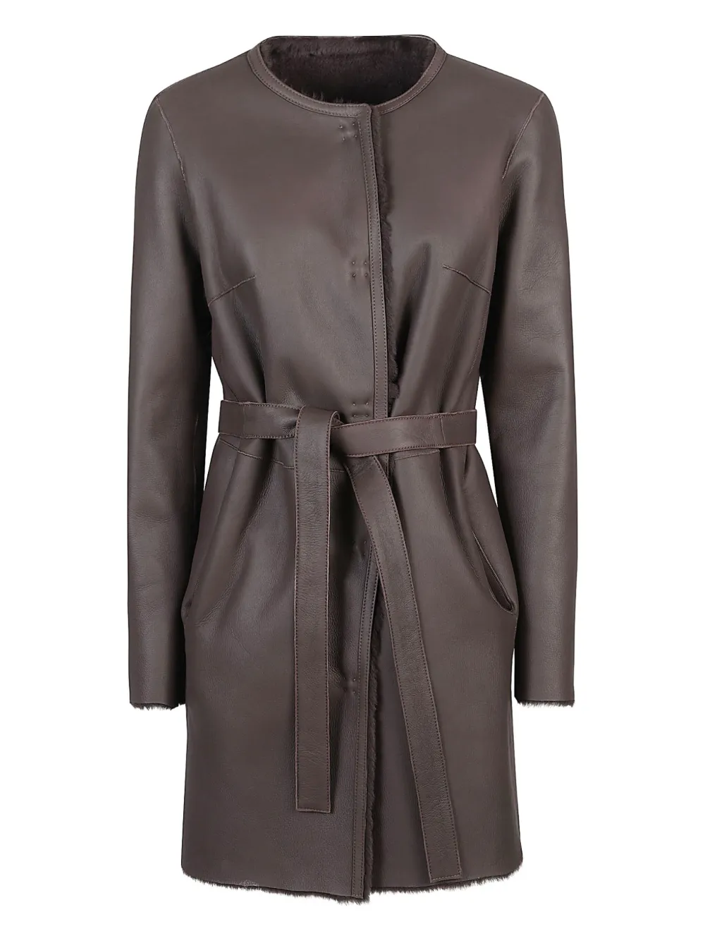 Desa 1972 sheepskin belted coat | Brown | Image 1