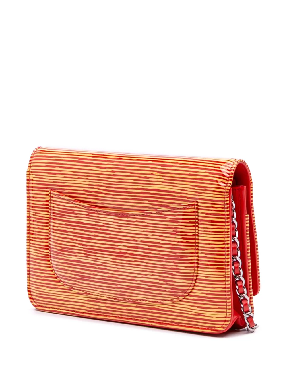 Pre-owned Chanel 2013-2014 Patent Striped Wallet On Chain Crossbody Bag In Orange