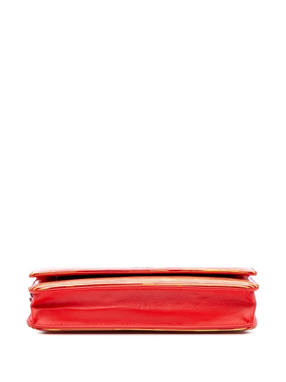Pre-owned Chanel 2013-2014 Patent Striped Wallet On Chain Crossbody Bag In Orange