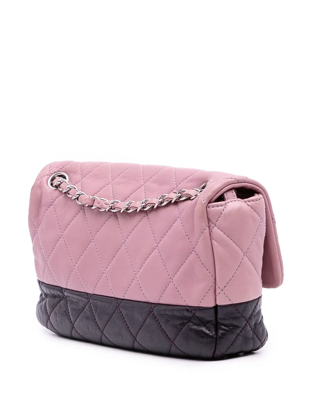 Pre-owned Chanel 2008-2009 Medium Bicolor Lambskin And Calfskin Cc Chain Flap Shoulder Bag In Pink