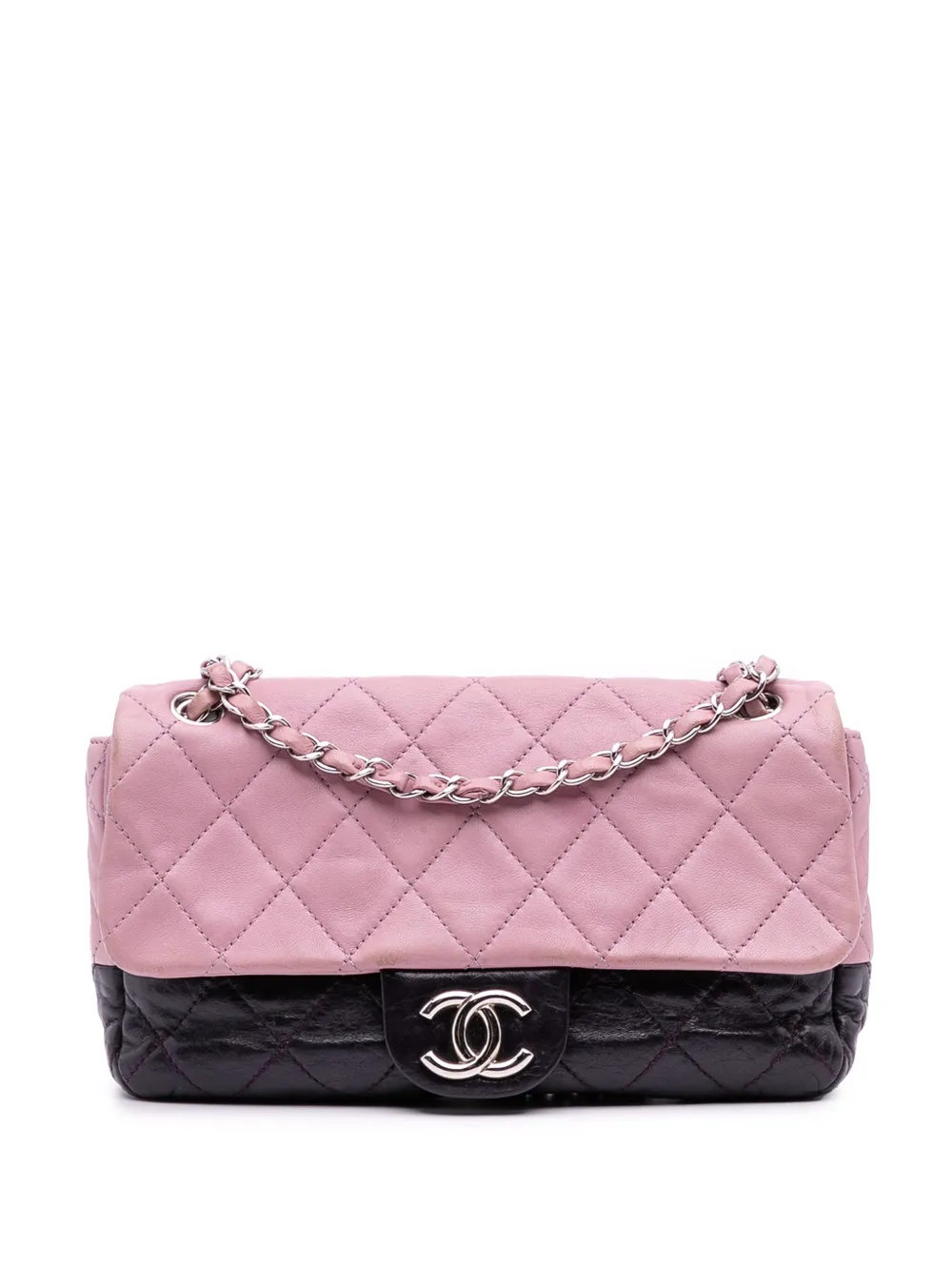 CHANEL Pre-Owned 2008-2009 ミディアム バイカラー ラムスキン カーフスキン ココマーク チェーンフラップ CHANEL Pre-Owned 2008-2009 ミディアム バイカラー ラムスキン カーフスキン ココマーク チェーンフラップ